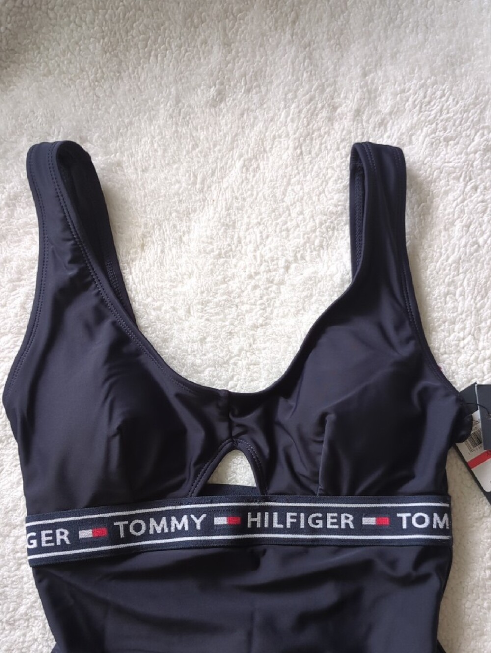 4th Of July Tommy Hilfiger Navy One-Piece with Branded Elastic Band Front Cutout - Picture 6 of 7